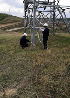 我公司为某单位输电线路杆塔做雷电防护装置检测工作